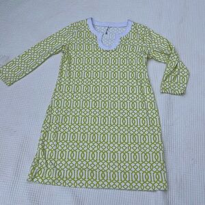 Lulu B Women’s 3/4 Sleeves Nylon/Spandex trellis geometric lime green Dress Sz S